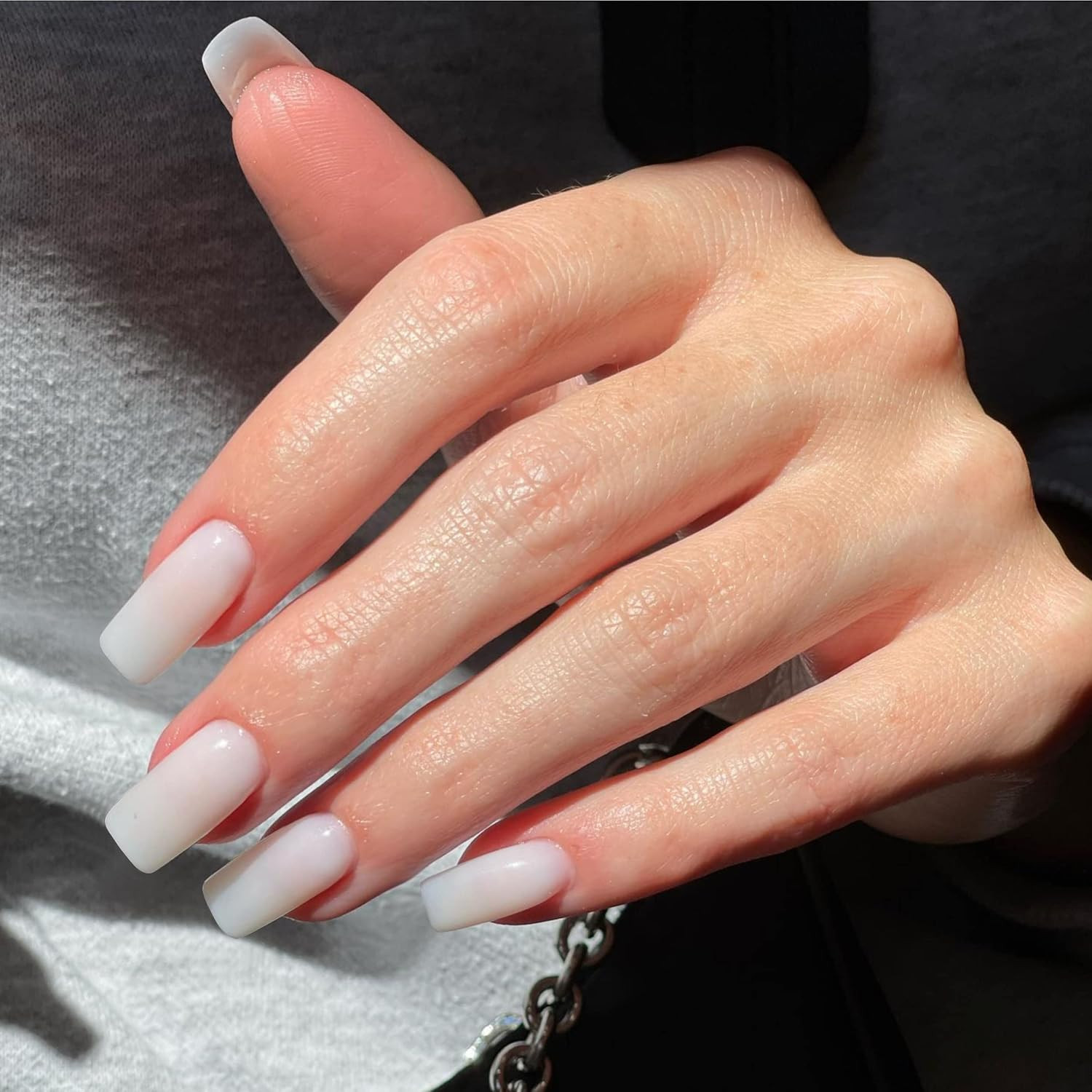 White Press On Nails Medium Long Square, Medium Coffin Nails glossy white