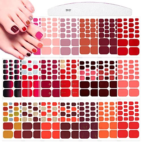 440 Pieces 20 Sheets Solid Color Toe Nail Wraps Toe Nail Polish Strips Red