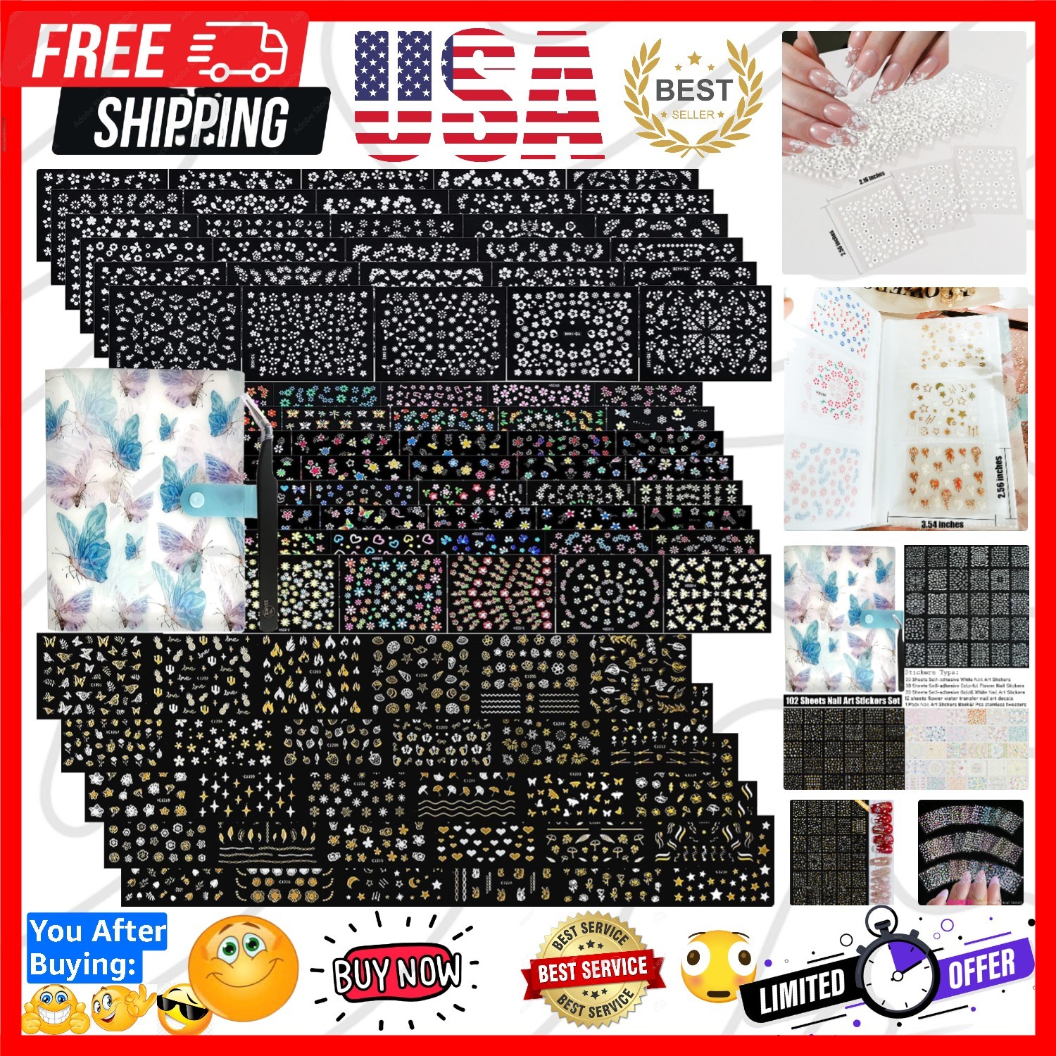 Luxury 102 Sheets Nail Art Stickers & Storage Book – 5200 Unique Floral Designs