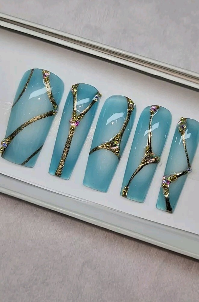 Press On Nails Jelly/Aurora Chrome/XXL Square long length