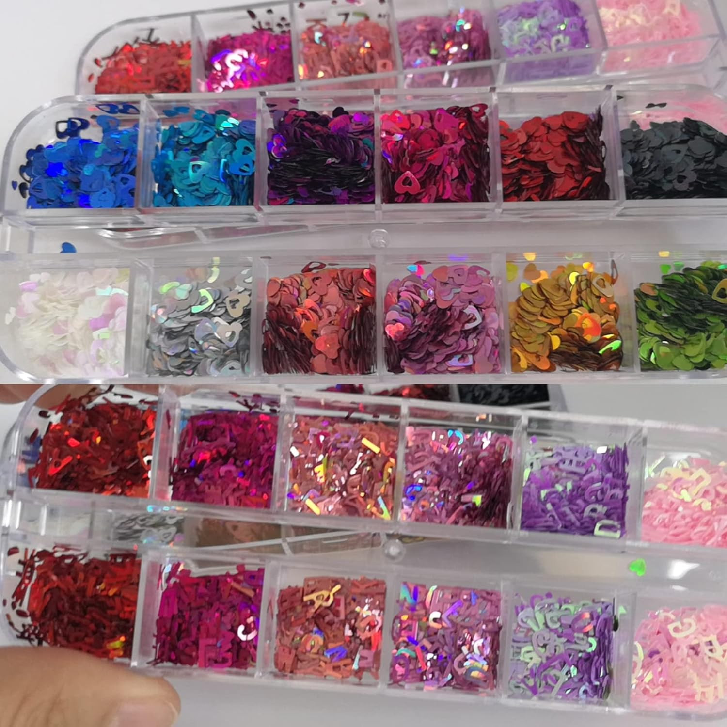 4 Boxes Holographic Nail Glitter Mixed Iridescent Glitters Sequin Flakes Heart L