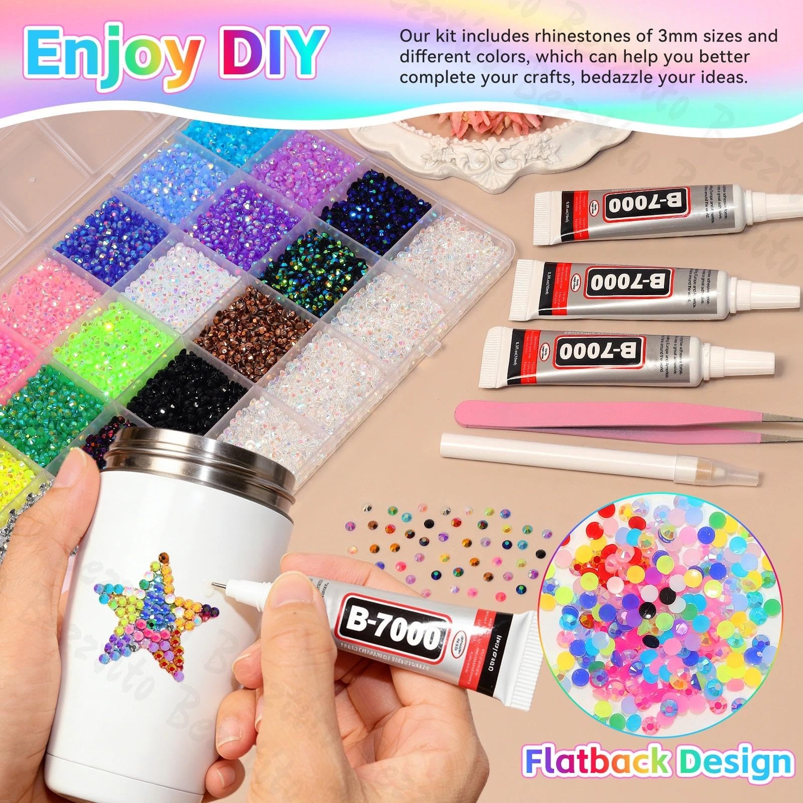 32000Pcs Resin Rhinestones Kits with Tools for Bedazzling, Colors 3MM Flatbac…