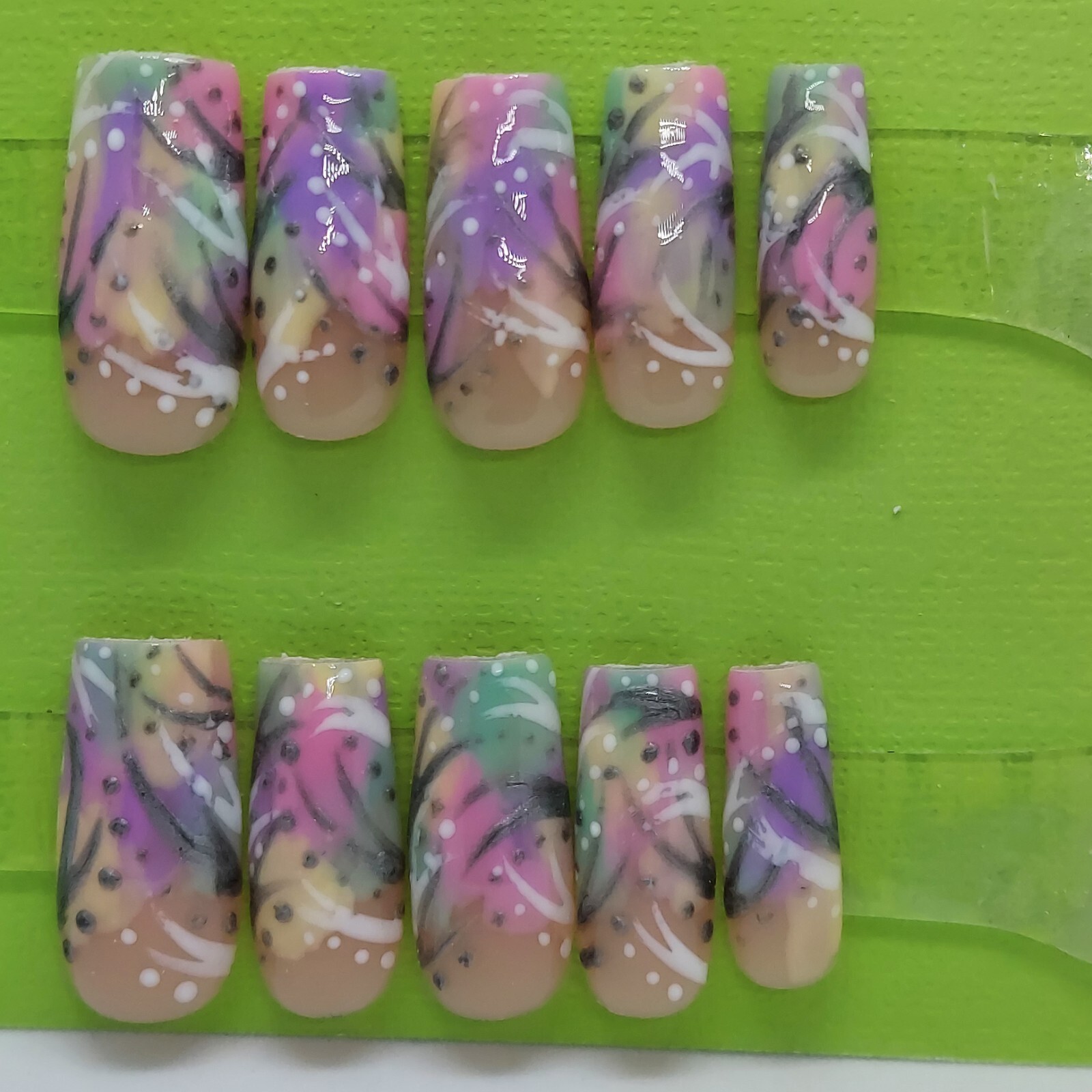90’s Inspired Pastel Freaknik Mint Summer Nails Spring Wedding Rainbow Nails
