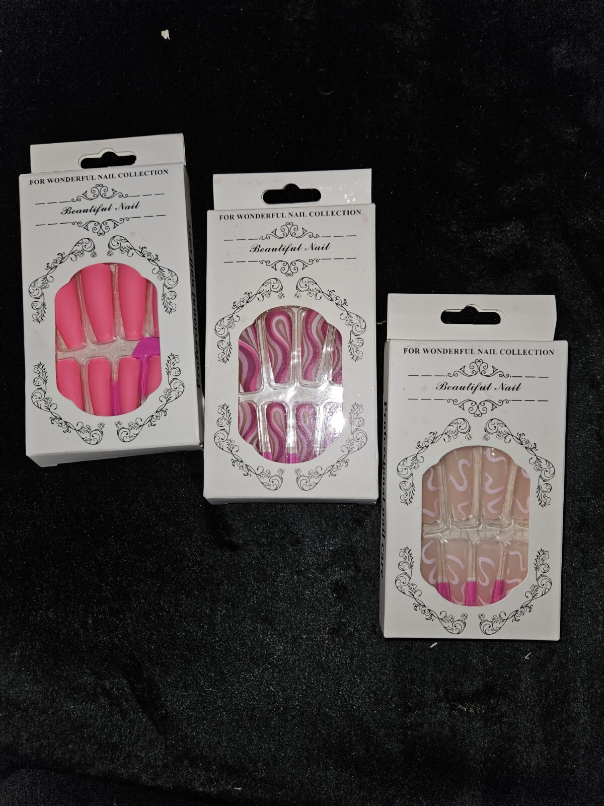 Pink Coffin Full Cover Press On Nails Set Of 3 Hot Pink, Design, Nude Nails