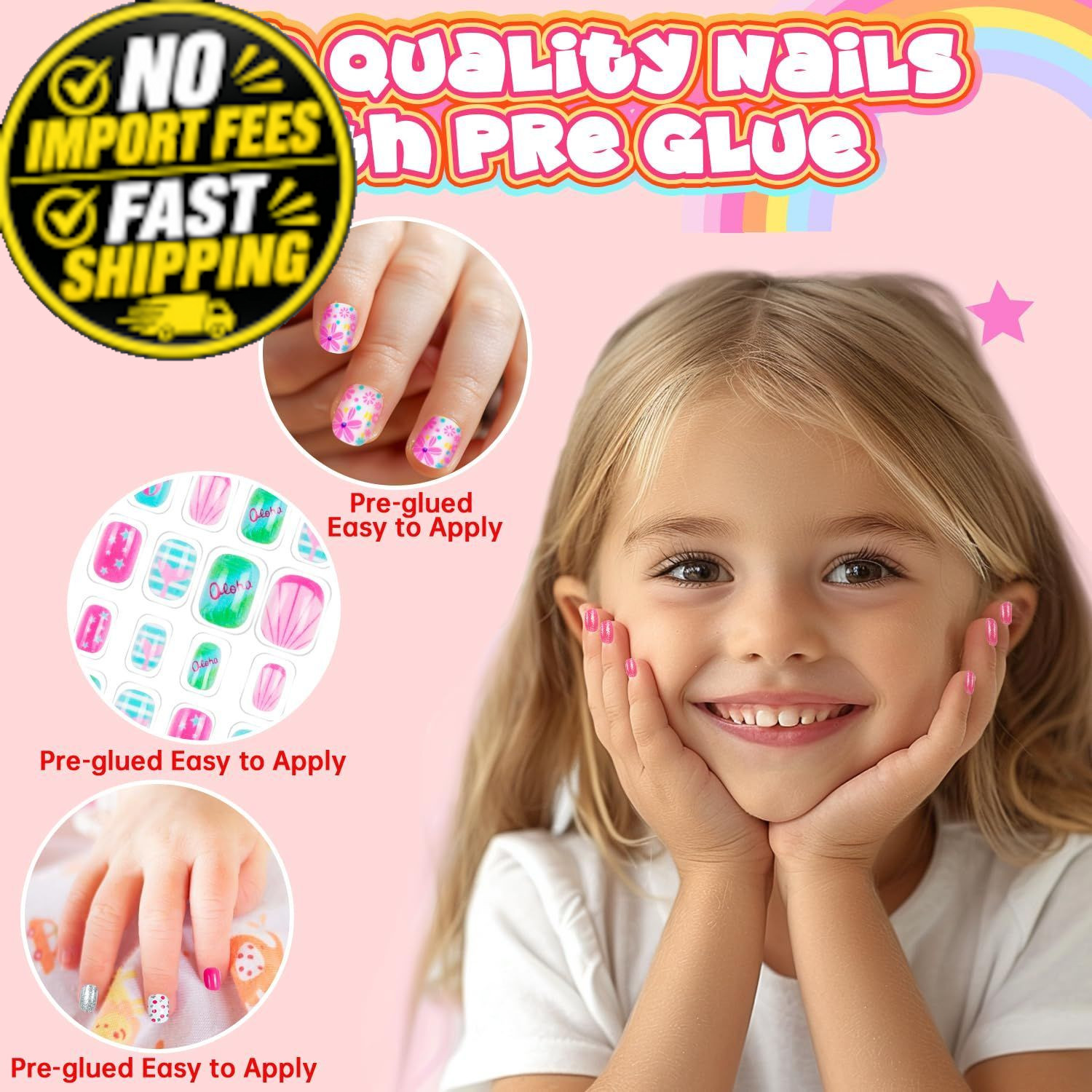 144 Pieces 6 Pack Kids Press on Nails Artificial Fake Gradient Pattern