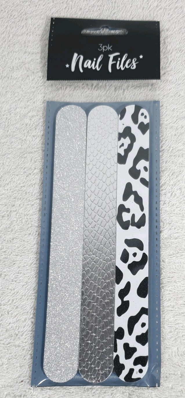 3x Sparkly BLACK/SILVER Cute Nail Files Emery Boards 3 Pk New Pretty Nail Files