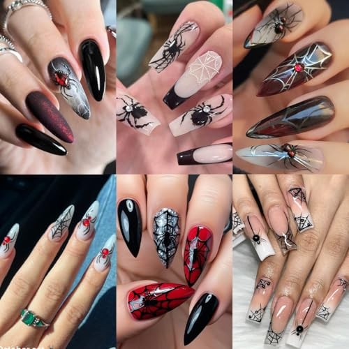 Halloween Nail Stickers with 5D Spider Rhinestones Gem Halloween Stickers-2