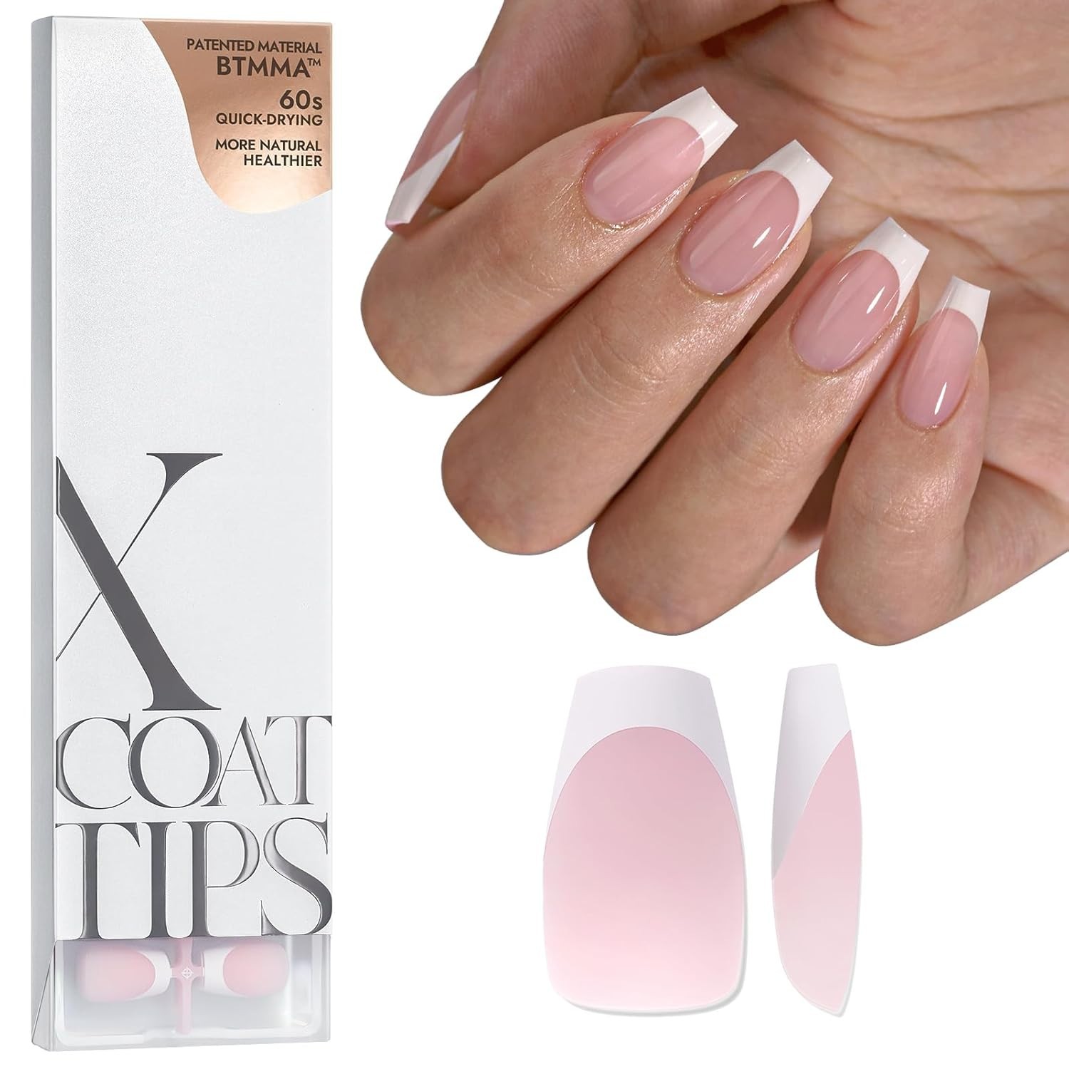 Malleable Pink Coffin French Gel Nails – Quick Application for Stylish Manicure