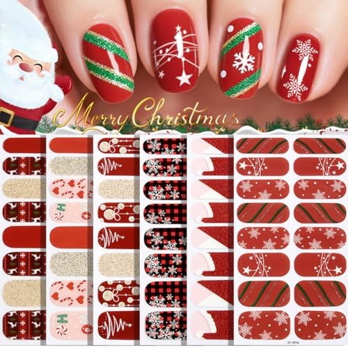 6 Sheets Christmas Nail Wraps Stickers Glow in The Christmas Nail Stickers-6