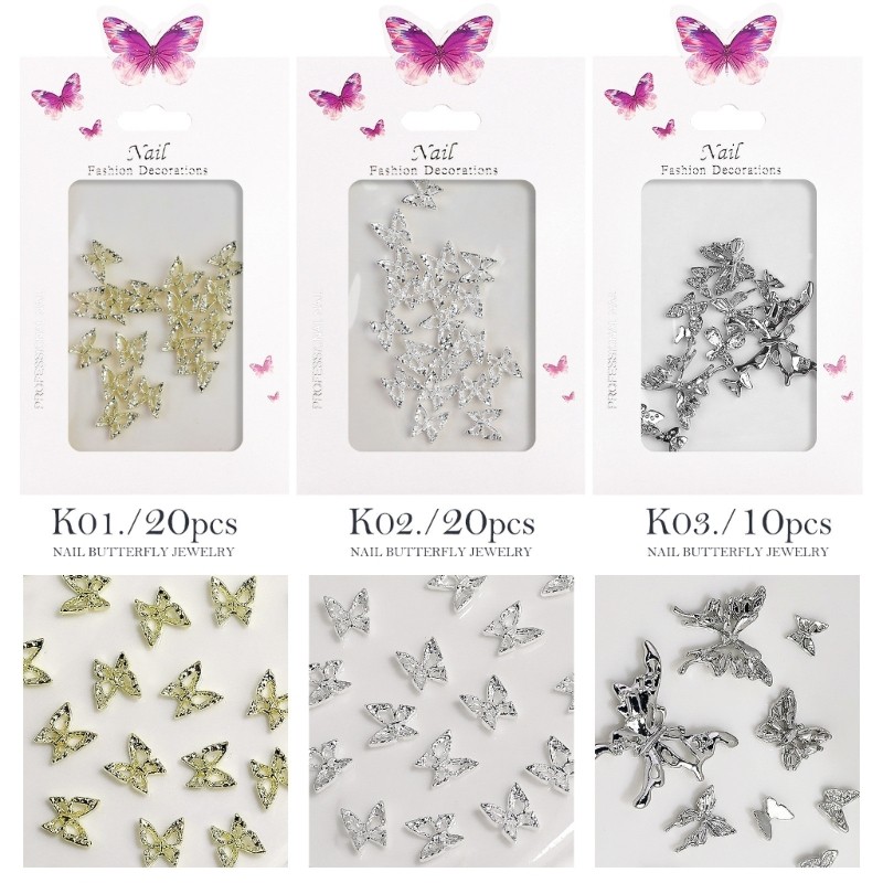 20Pcs Eye Catching 3D Butterfly Bowknot Nail Ornaments Perfect for Any Occasion