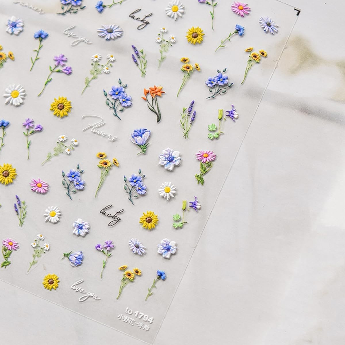 Flower Nail Art Stickers Decals 5D Flowers Nail Stickers Summer Daisy Sunflow…