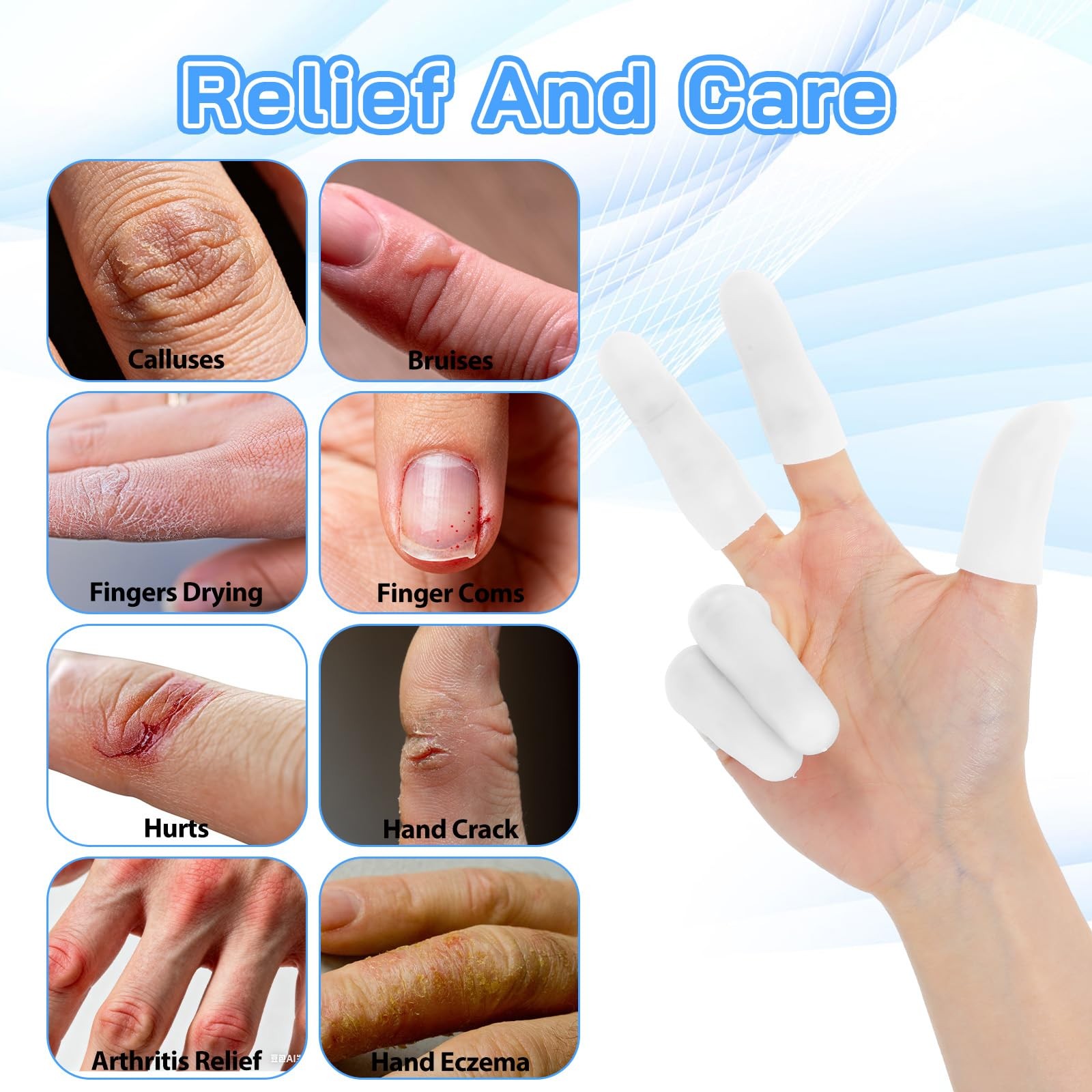 26Pcs Gel Finger Cots Silicone Finger Protectors Fingertip Bandages for Dry Skin