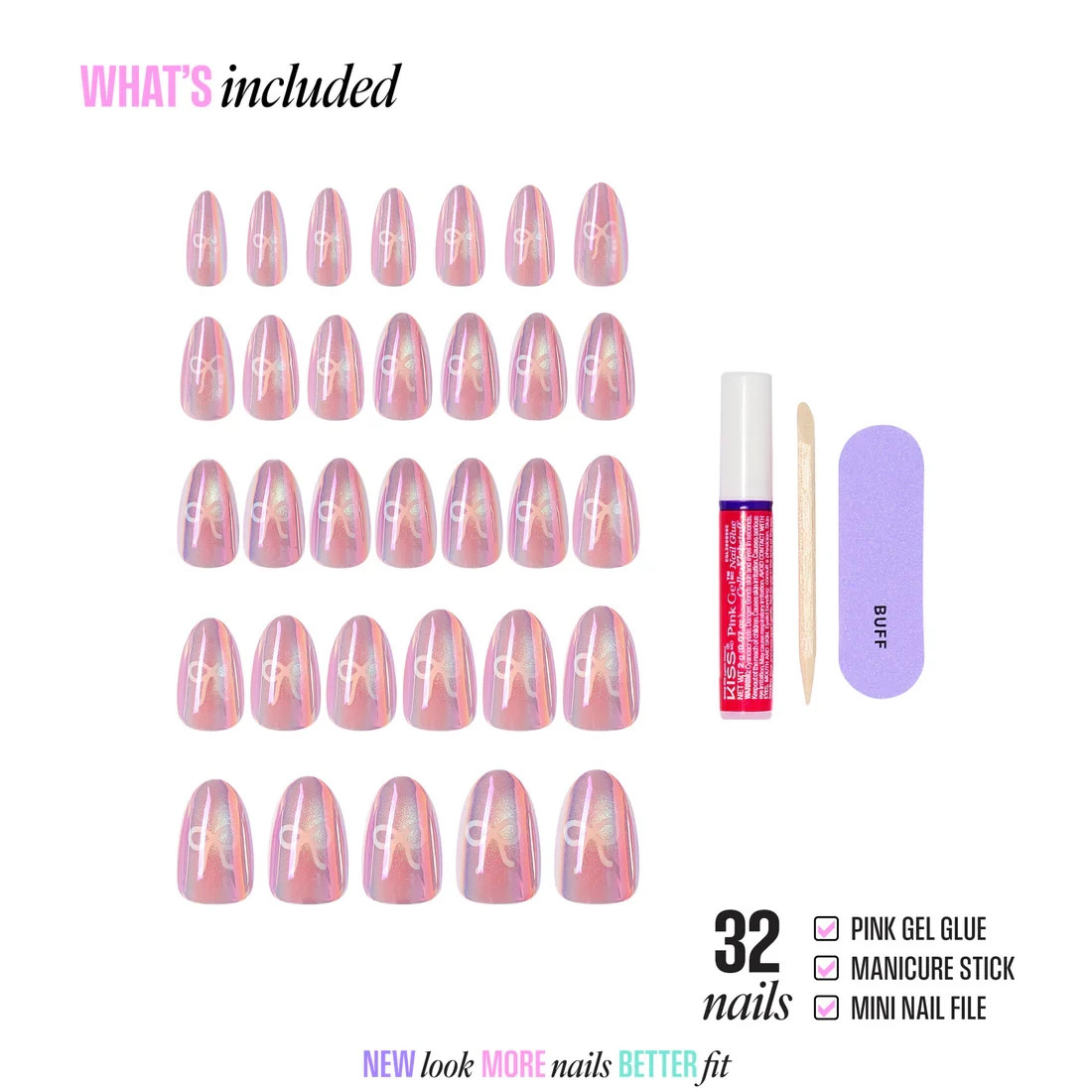 KISS 32 GLUE ON NAILS GLAM EMBELISHED SPECIAL EFFECT CRYSTAL POP MED ALMOND