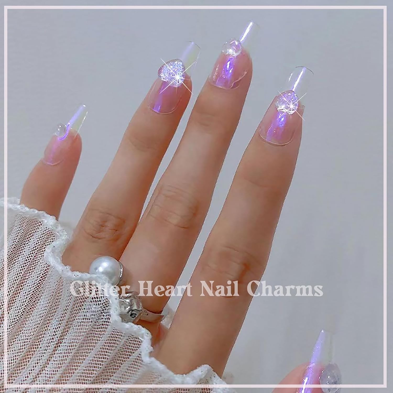 6 Jars Heart Nail Art Charms, 180Pcs Aurora Resin Rhinestones 3D