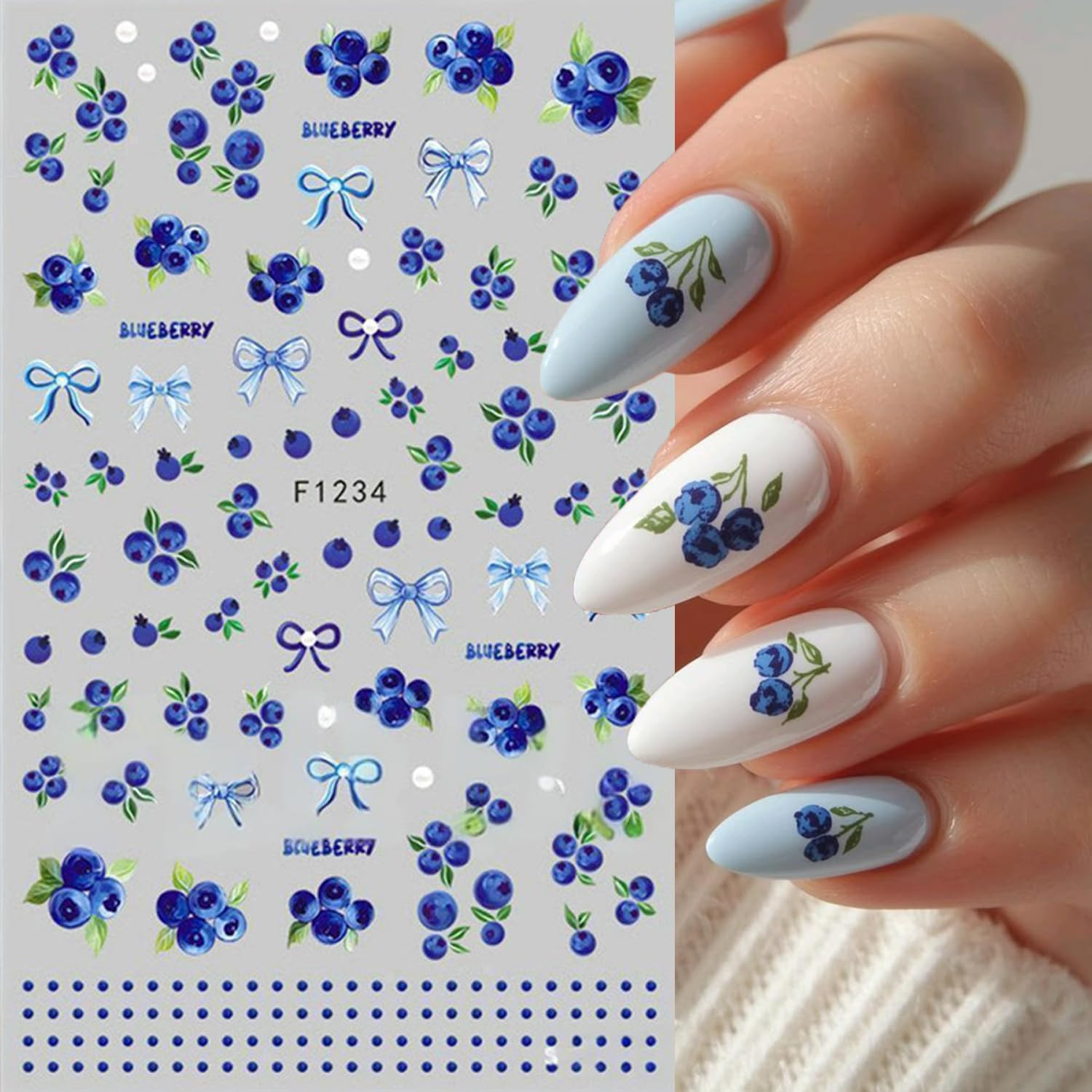 Summer Fruit Nail Art Stickers Strawberry Blueberry Nail Art Decals 3D 6Sheets L