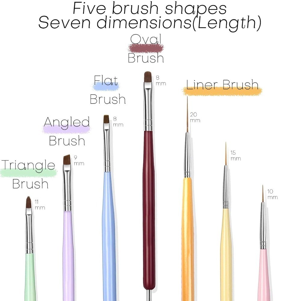 7PCS Nail Art Brush Set for DIY Painting Design with Liner Extension Gel Builder