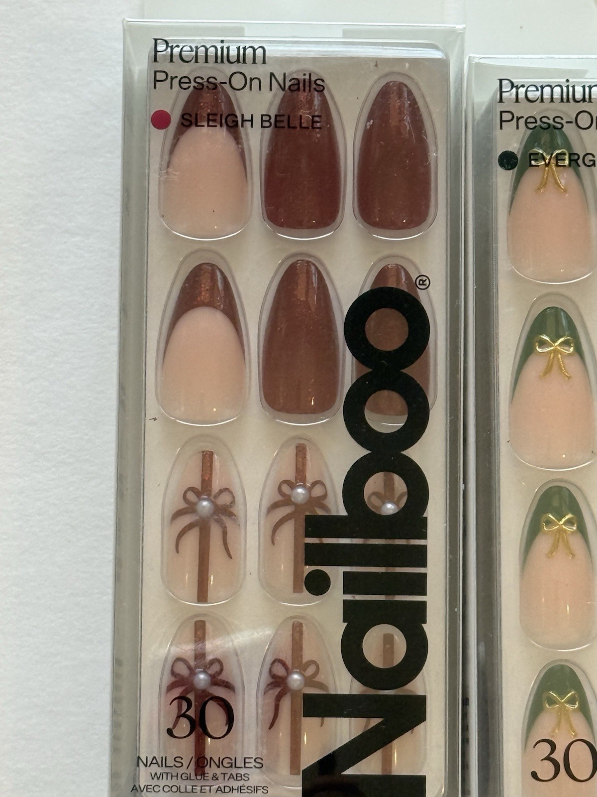 Nailboo Medium Almond Red/Green French Holiday Christmas Premium Press On Nails
