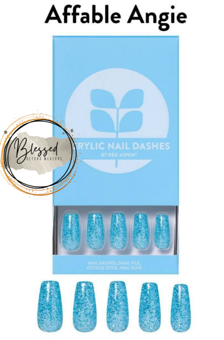 Red Aspen Press On Nails-Affable Angie-Long- Acrylic ~Coffin ~Blue