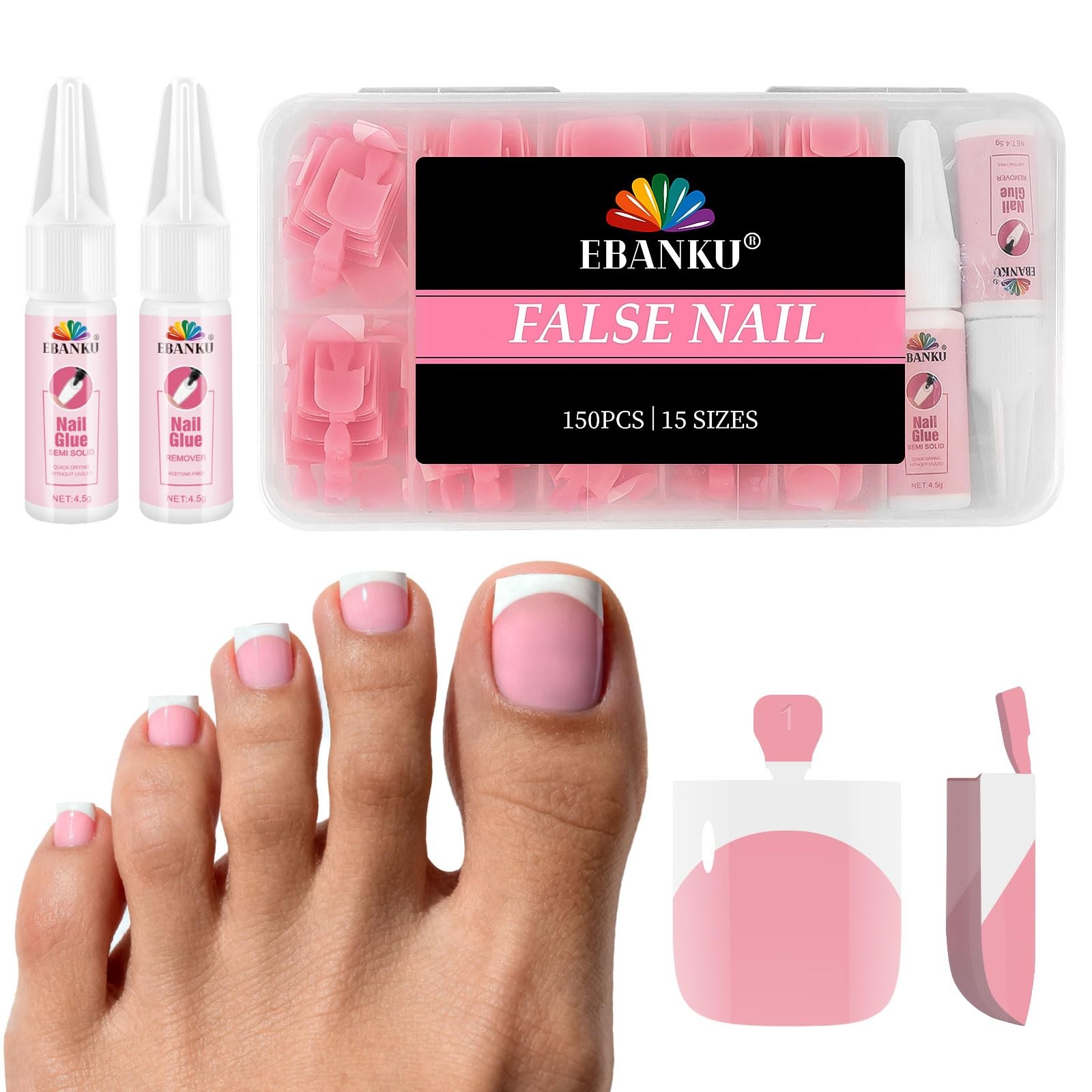 Press On Toenails French Tips, 150 Pieces Short Toe Nail Tips