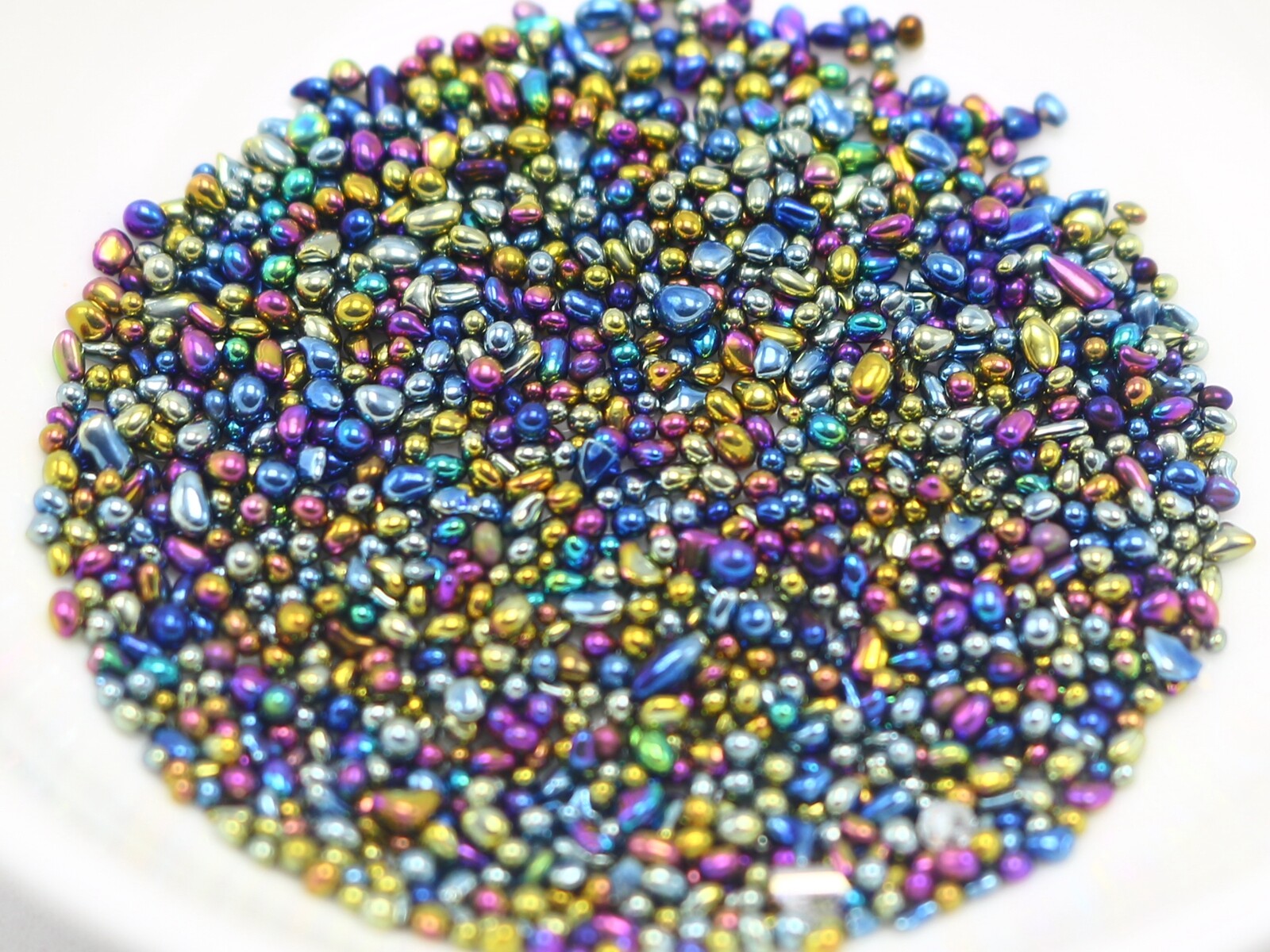 30 Gram Peacock Blue Glass Oval Microbeads Nail Art Tips + Storage Box