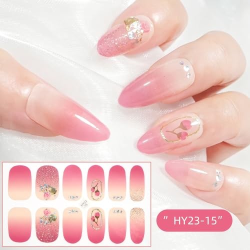 6Sheets Flower Gel Nail Stickers Self-Adhesive Spring Nail Strips Stickers -6