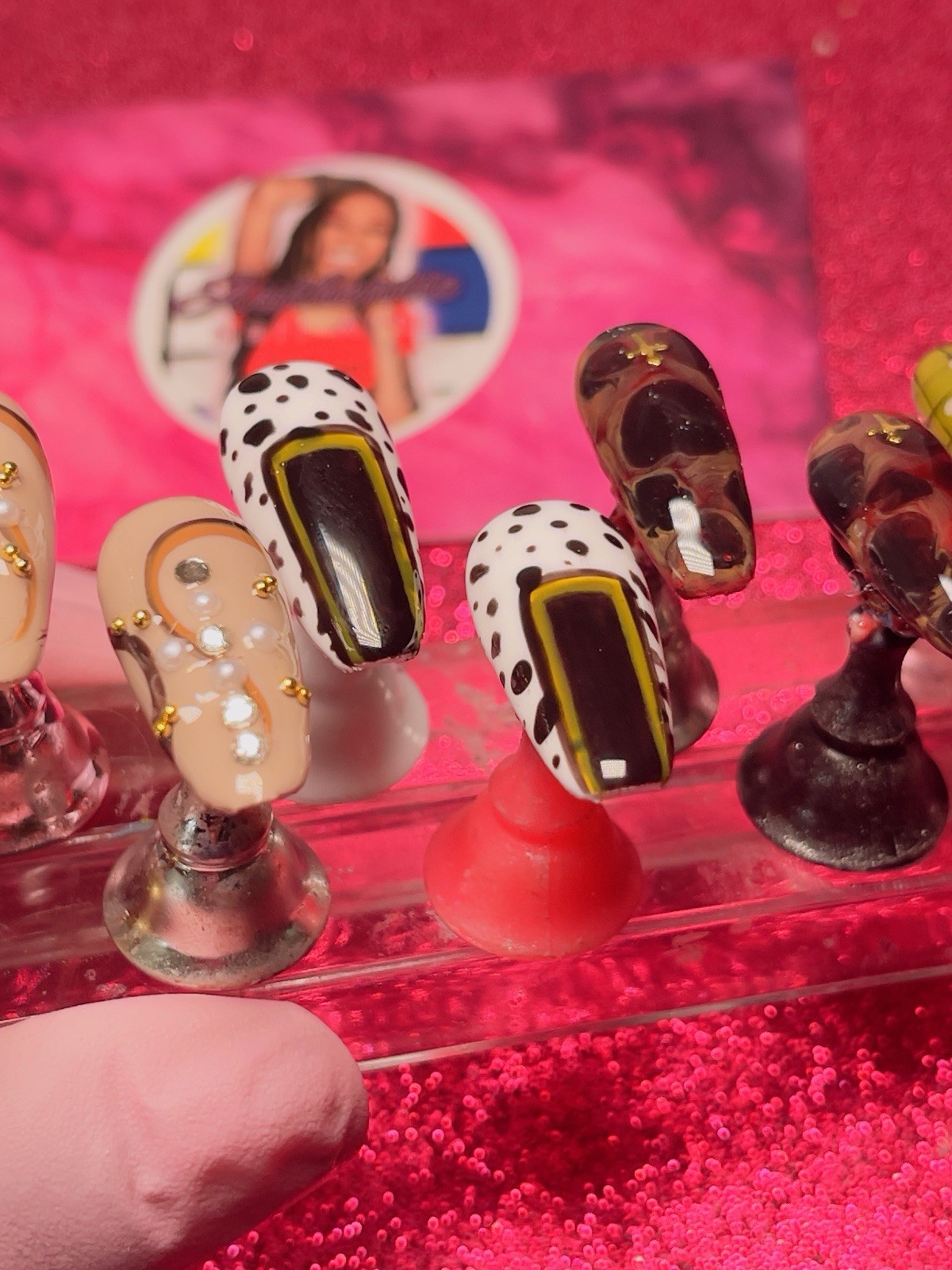 Long Coffin Press-On Nails Multicolor 3D Shiny by Nail Arts by Dia