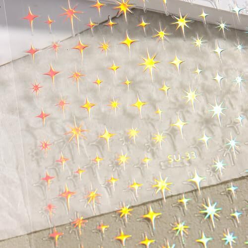 Star Nail Art Stickers Silver Metallic 3D Nail Decals 4PCS Glitter Nail style01