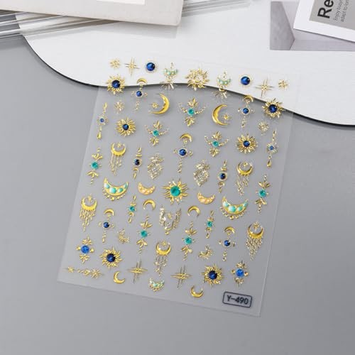 2 Sheets Gold Nail Art Stickers Silver Nail Stickers 5D Embossed Style-18