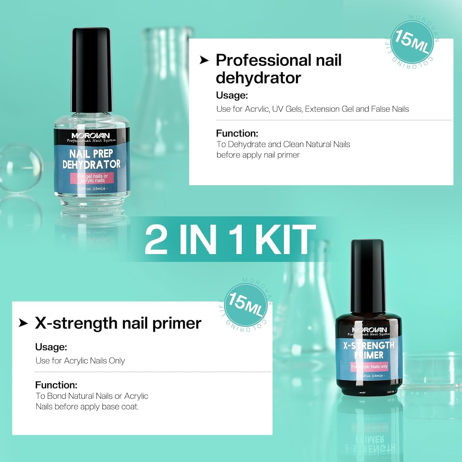 Morovan Nail Prep Dehydrate and Primer X-strength, No Burn Non Acid Nail…