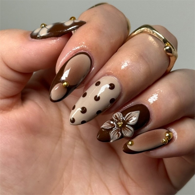 30Pcs Set Artificial Nail for Various Hand Size Multiple Size Retro Polkas Dots
