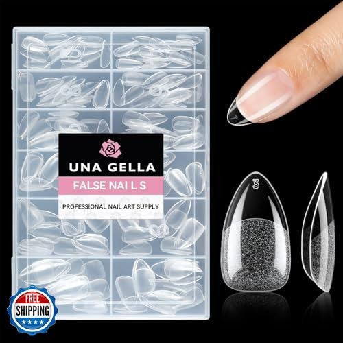 UNA GELLA Short Almond Fake Nails 216pcs Pre-shape Gel Acrylic Nail Tips for