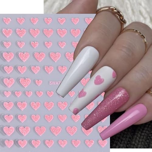 Valentine’s Day Nail Stickers Glitter Heart Nail Art Stickers 6PCS Heart -04