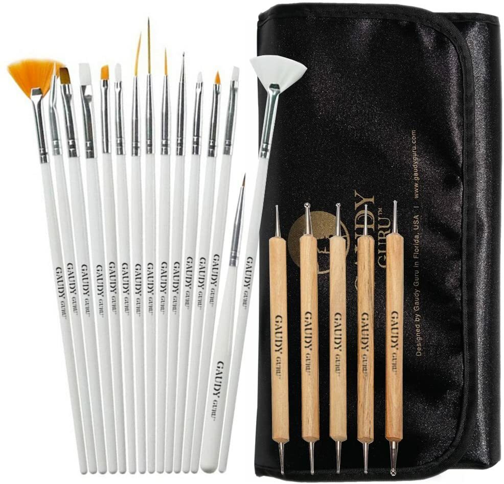 20pc Professional Nail Art Design Painting Detailing, Marbleizing Brushes Kit
