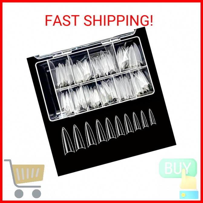 BeYou Clear Long Stiletto 500pcs False Fake Gel Nail Tips,10 Sizes With Clear Pl