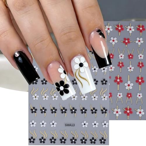Flower Nail Art Stickers Decals 12PCS Glitter Pink White Flower Flower Styles