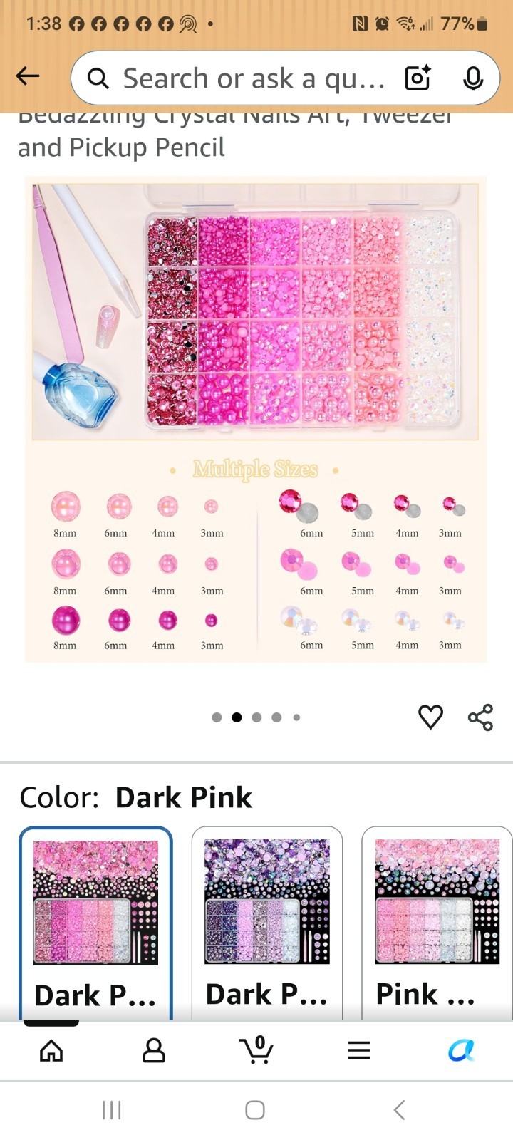 Anower 9000pcs Flatback Resin Pearl Rhinestones, Round Pink/Clear, Nail Art