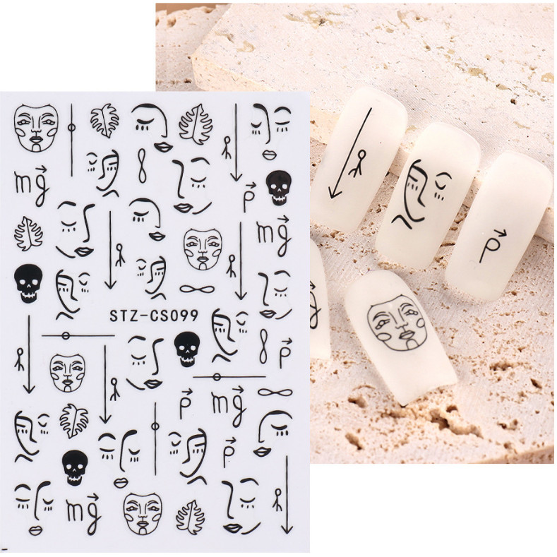 3D Holographic Nail Art Sticker Decal Stickers SKULL ABSTRACT FACE Black CS99