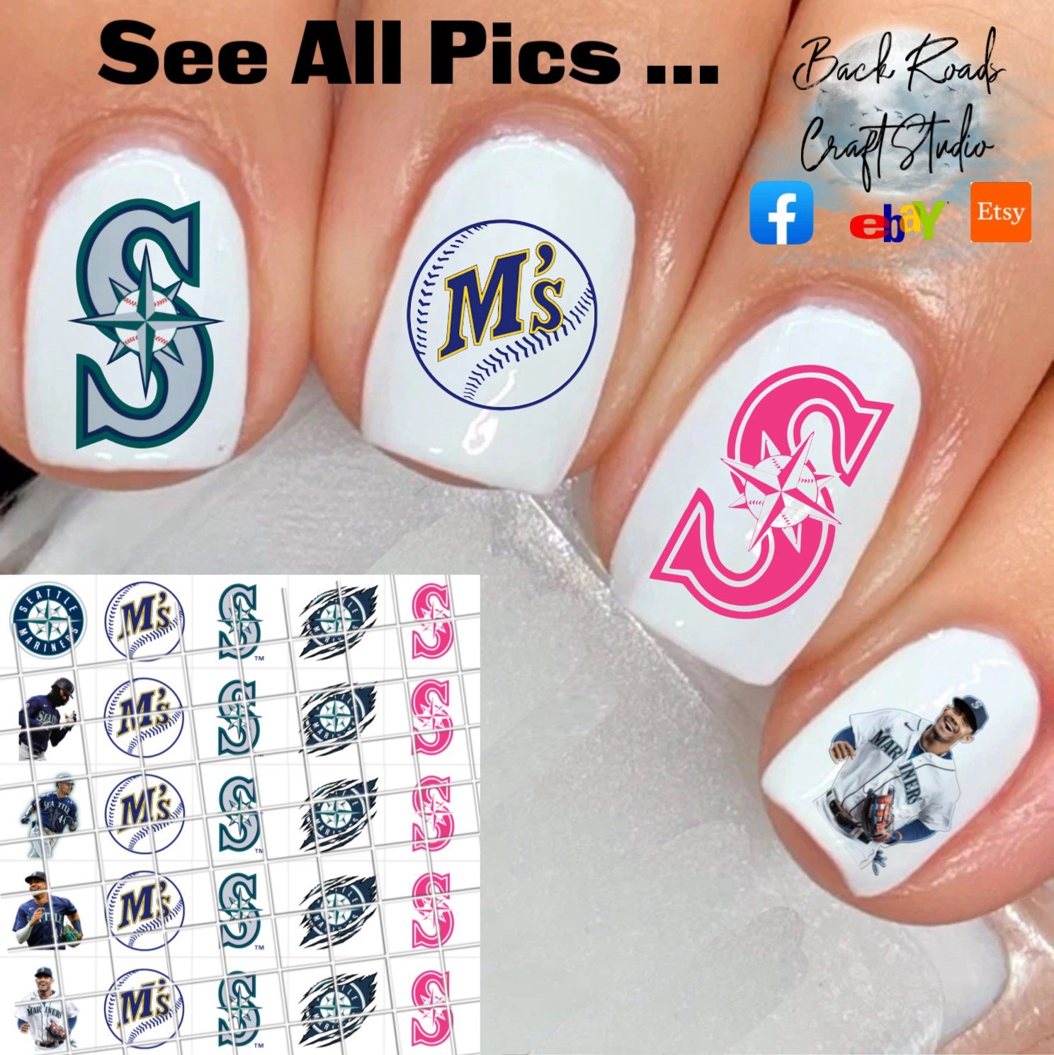 Seattle Mariners Waterslide Nail Art Decals Set Of 50 Instructions