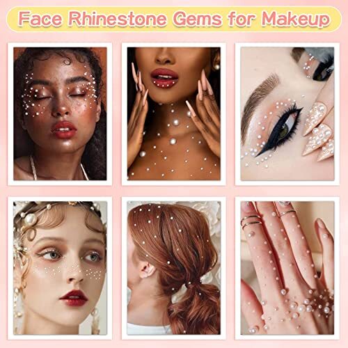 3600Pcs Face Gems Eye Pearls with Makeup Glue for Rhinestones, Half Pearls
