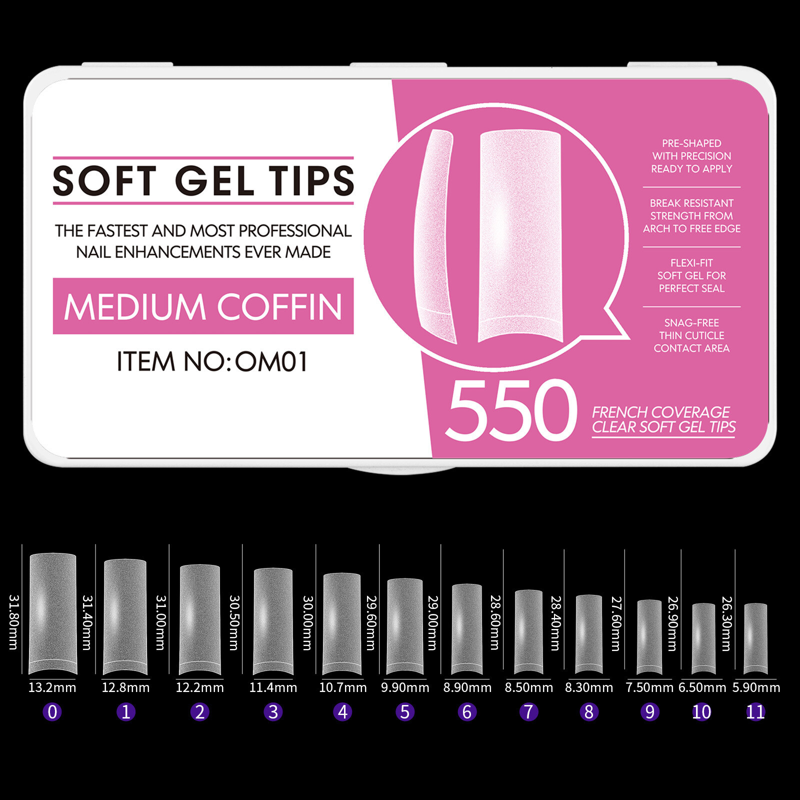 Various Style Soft Gel Tips Clear False Nails French Full Half Cover 550/440/330