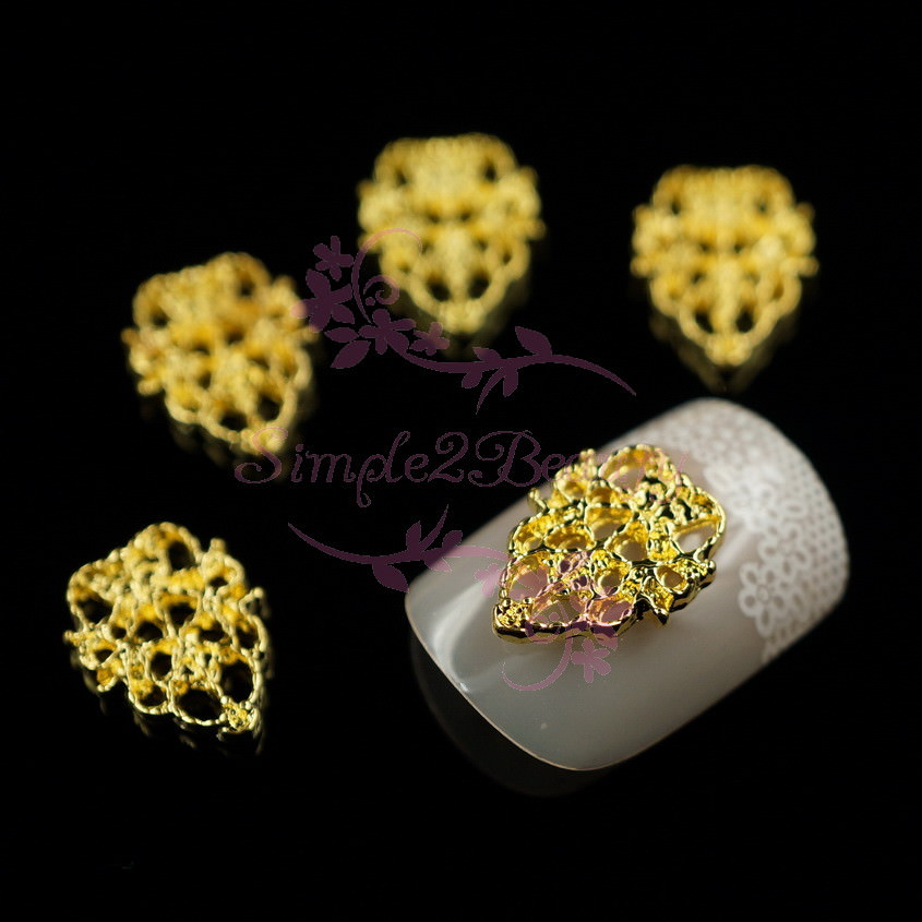 100 Metal Alloy Charms Hollow Out Style Lace Design 3D Acrylic Nail Art Manicure