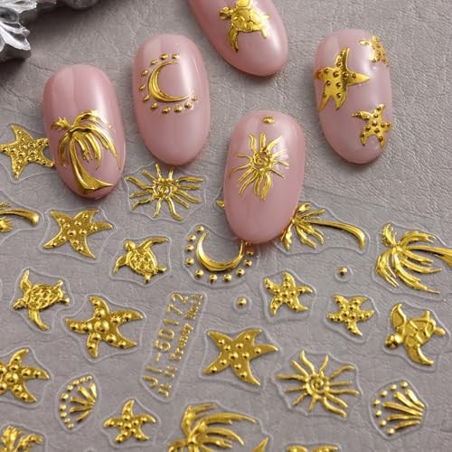 Summer Nail Art Stickers – Decals Palm Tree Starfish 5D Embossed Nail Style1