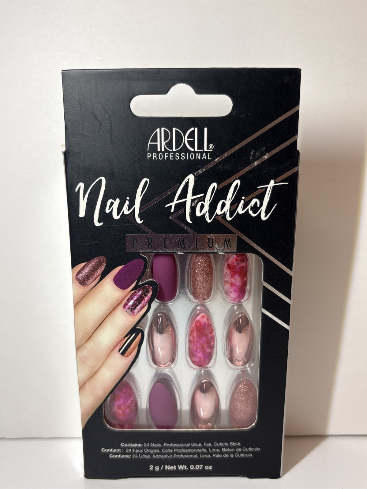 Ardell Nail Addict Artificial Nails, 75888 Mauve Glitter Marble Chrome 24 Ct