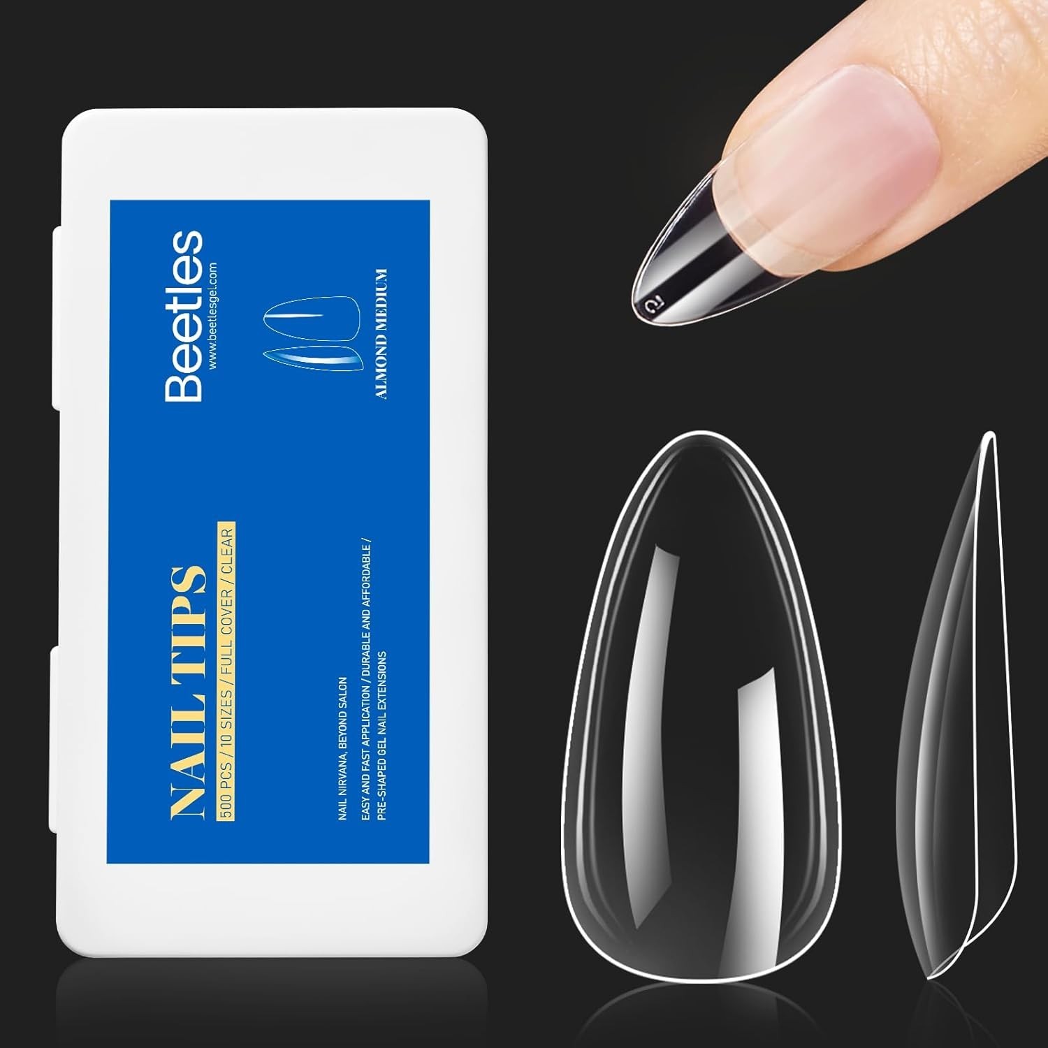 Beetles 500Pcs Medium Almond Gel Nail Tips – Clear Full Coverage Extensions