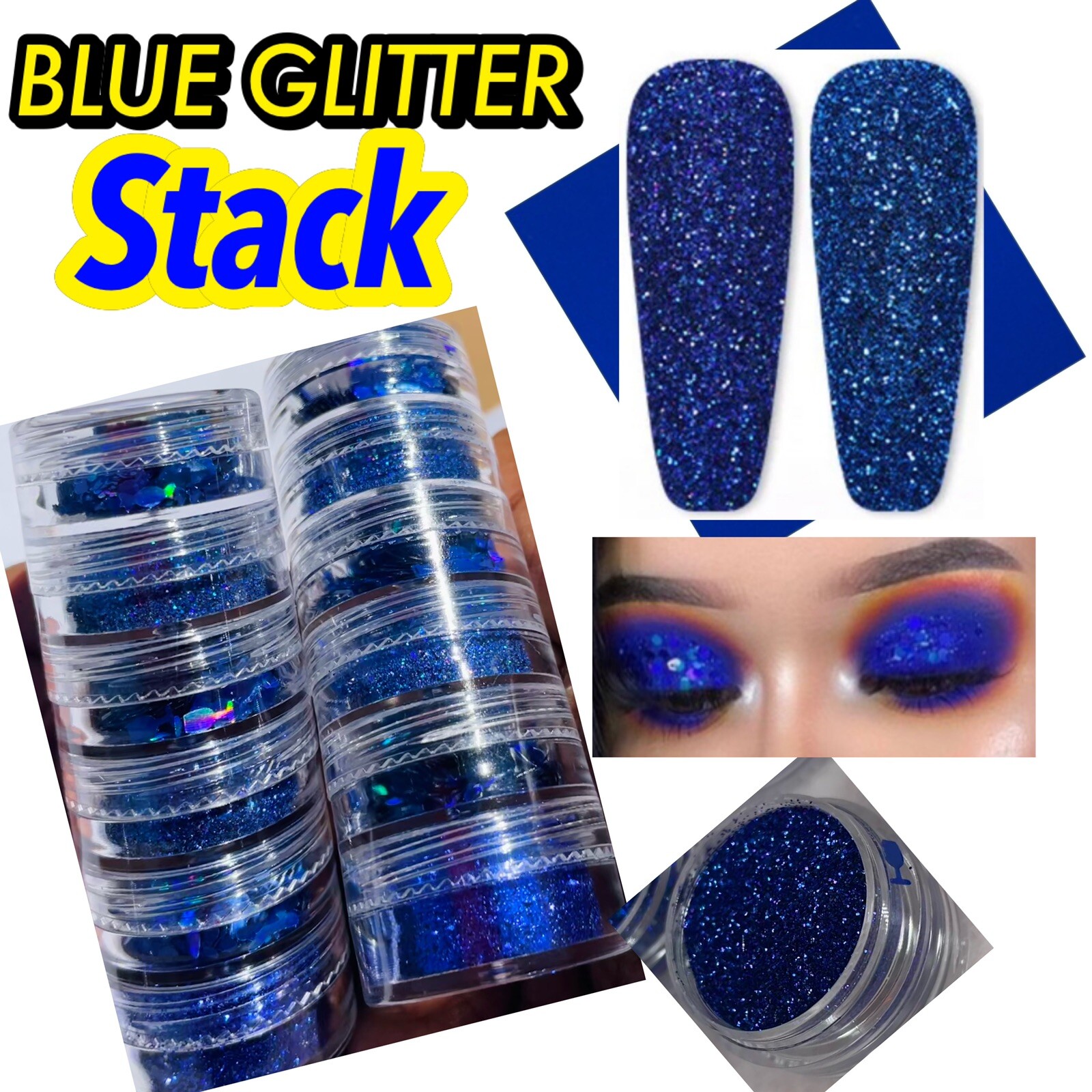 Holographic premium Deep Ocean Blue Glitter Stack 6pcs Laser Loose Glitter DIY