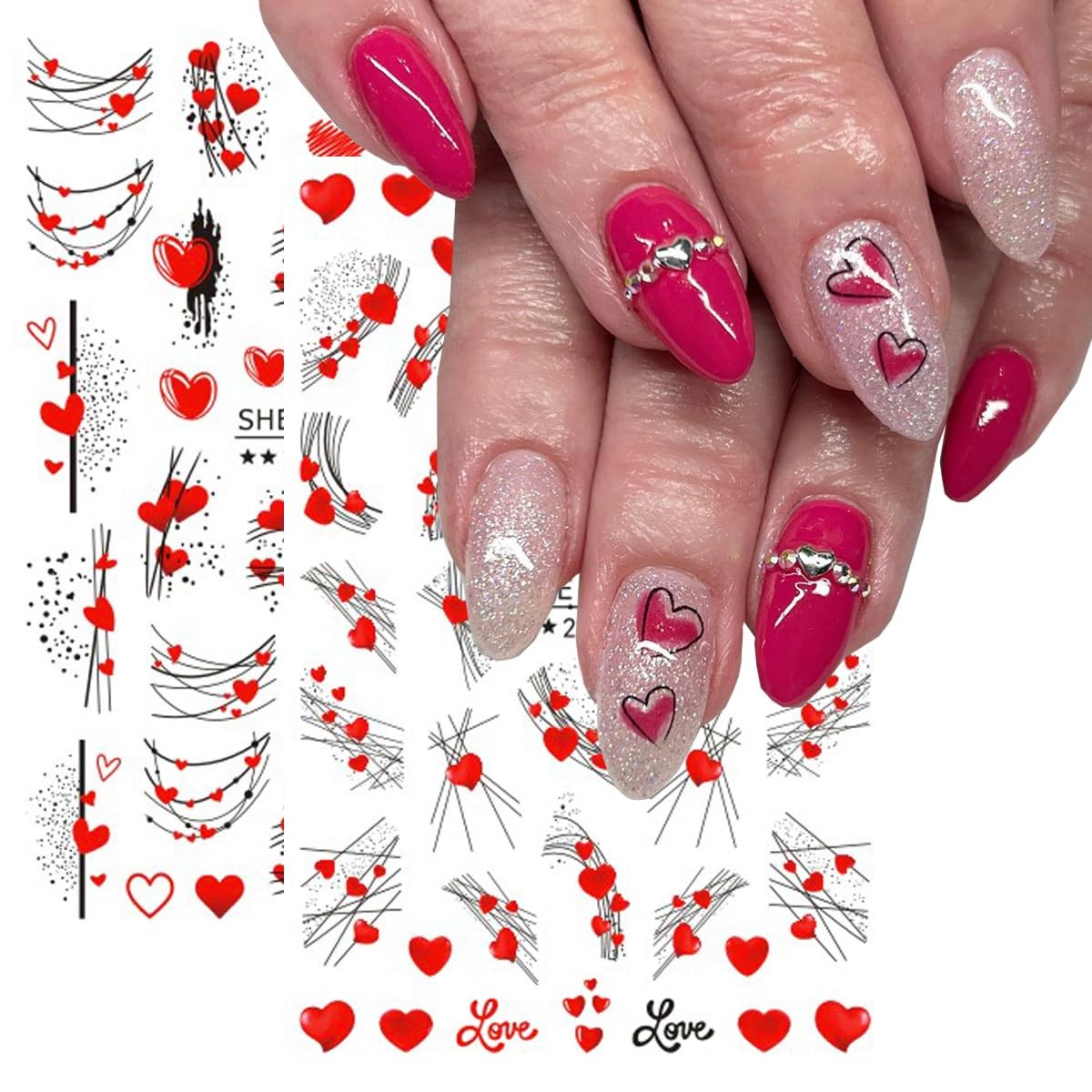 8Sheets Valentine’s Day Nail Art Stickers 3D -Adhesive Nail Decals Valentines…