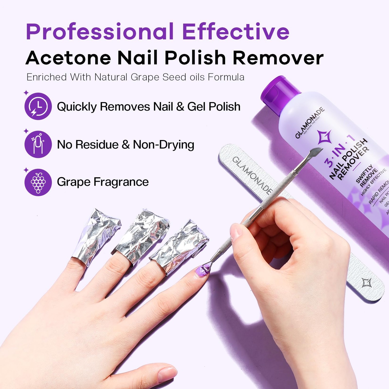 Glamonade Acetone Nail Polish Remover: A1-8 Ounce (Pack of 1), 8 Oz+Grape