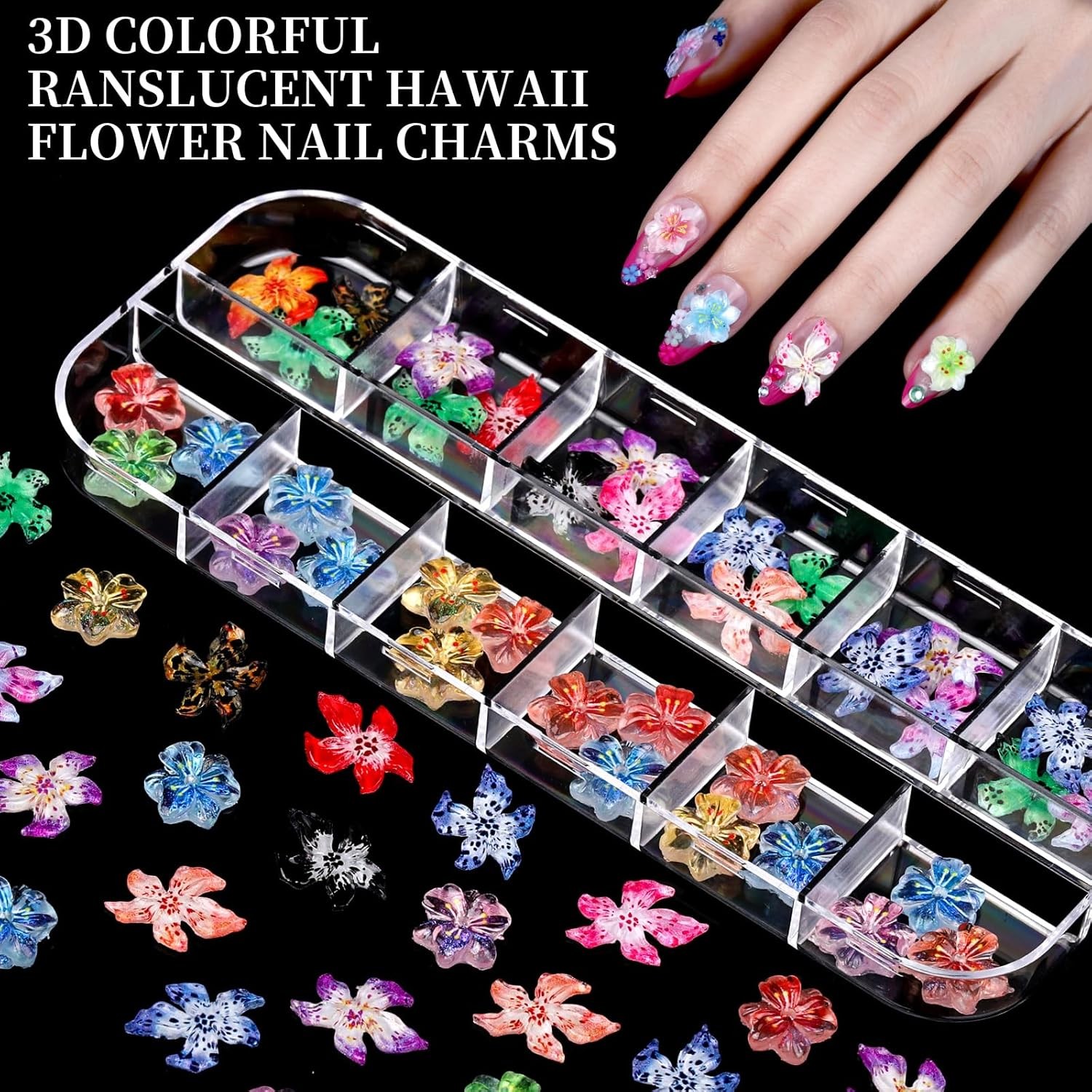 8-Box Nail Charms Set, 3D Flowers, Fruit Gems, Pearls & Rhinestones DIY Kit
