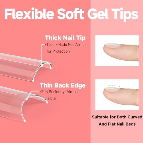 504PCS No C Curve Tapered Square Nail Tips, 3XL Extra Long Straight Square 3XL