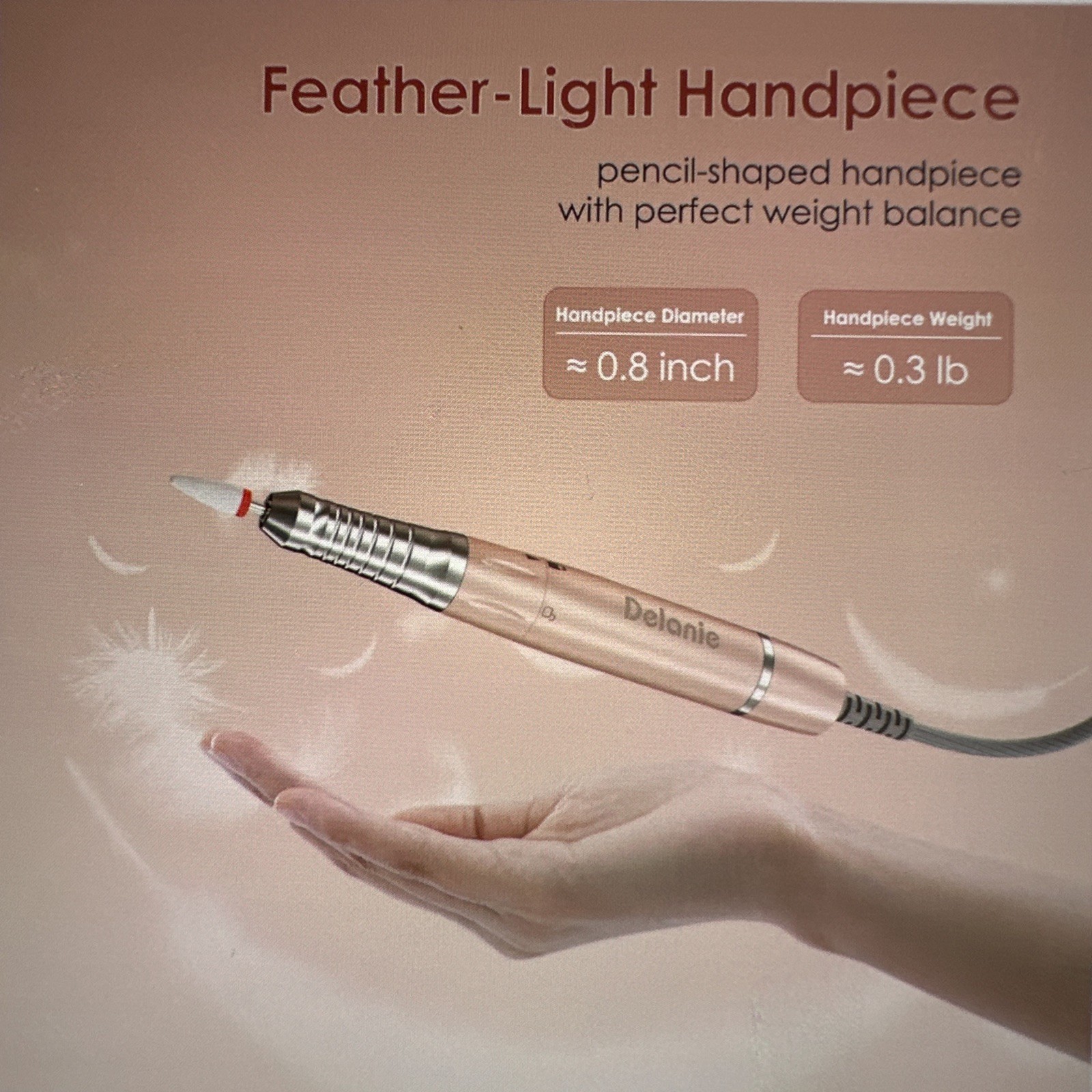 Delanie Portable Professional Brushless Nail Drill, 35000 RPM, Rechargeable